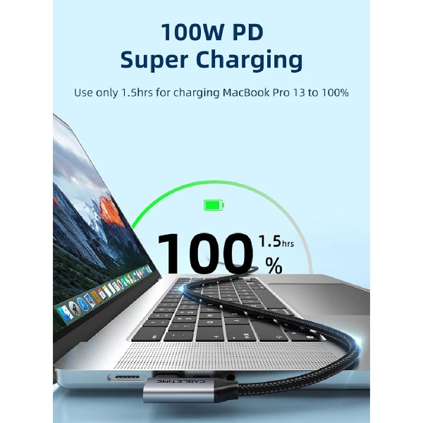 CABLETIME καλώδιο USB-C CT-CMCML-AG1, γωνιακό, 100W 20Gbps 4K, 1m, μαύρο CABLETIME καλώδιο USB-C CT-CMCML-AG1, γωνιακό, 100W 20Gbps 4K, 1m, μαύρο