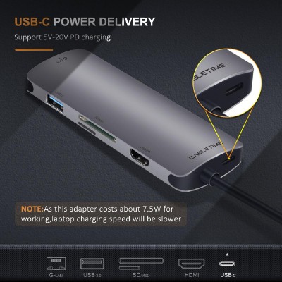 CABLETIME docking station CT-CMHD61L, 6 θυρών, USB-C σύνδεση, 4K, 100W, γκρι CABLETIME docking station CT-CMHD61L, 6 θυρών, USB-C σύνδεση, 4K, 100W, γκρι
