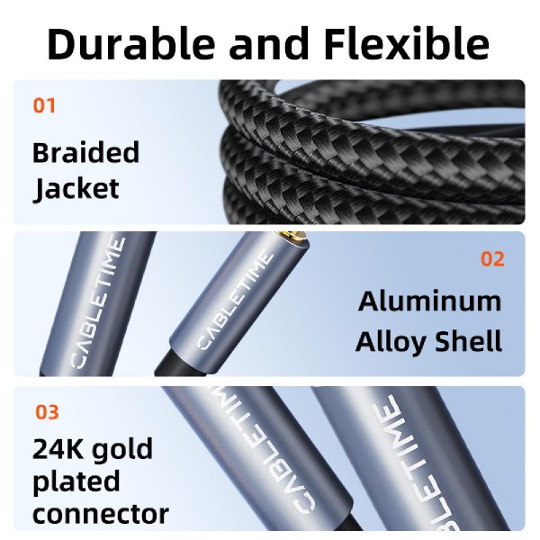 CABLETIME καλώδιο ήχου 3.5mm σε 6.35mm CT-AV321-H11G, 2m, μαύρο CABLETIME καλώδιο ήχου 3.5mm σε 6.35mm CT-AV321-H11G, 2m, μαύρο