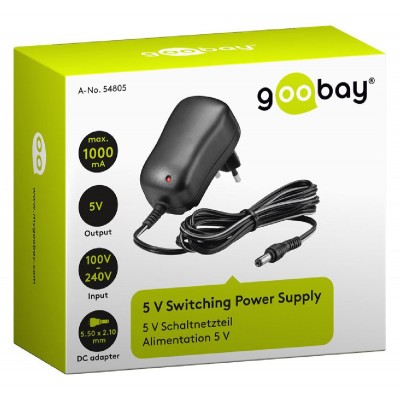 GOOBAY επιτοίχιος φορτιστής 54805, 5V, 5W-1A, DC 5.50x 2.10mm GOOBAY επιτοίχιος φορτιστής 54805, 5V, 5W-1A, DC 5.50x 2.10mm