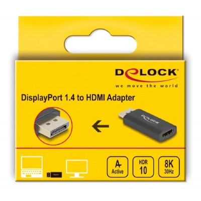 DELOCK αντάπτορας DisplayPort 1.4 σε HDMI 61055, 8K, HDR, Active, μαύρος DELOCK αντάπτορας DisplayPort 1.4 σε HDMI 61055, 8K, HDR, Active, μαύρος