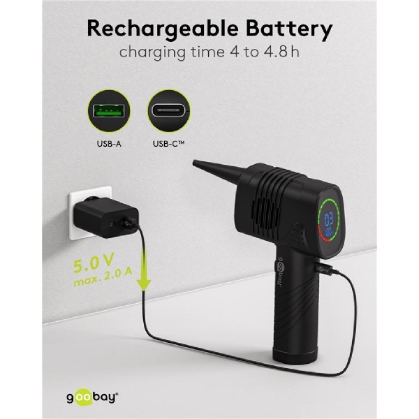 GOOBAY ηλεκτρικό air duster 61667, LED οθόνη, 46.8W, 2000mAh, μαύρο GOOBAY ηλεκτρικό air duster 61667, LED οθόνη, 46.8W, 2000mAh, μαύρο