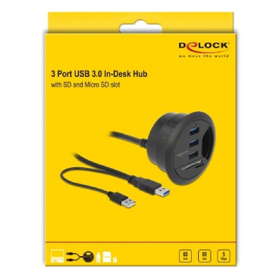 DELOCK USB hub 62869, 3x USB, micro SD & SD, 5Gbps, 60/80mm, μαύρο DELOCK USB hub 62869, 3x USB, micro SD & SD, 5Gbps, 60/80mm, μαύρο