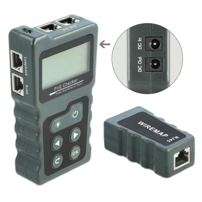 DELOCK tester καλωδίων με οθόνη 63110, RJ45, PoE, DC, γκρι DELOCK tester καλωδίων με οθόνη 63110, RJ45, PoE, DC, γκρι
