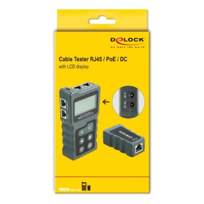 DELOCK tester καλωδίων με οθόνη 63110, RJ45, PoE, DC, γκρι DELOCK tester καλωδίων με οθόνη 63110, RJ45, PoE, DC, γκρι