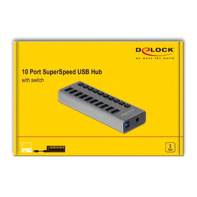 DELOCK hub 10x USB με διακόπτες 63670, USB 3.0, 5Gbps, LED, γκρι DELOCK hub 10x USB με διακόπτες 63670, USB 3.0, 5Gbps, LED, γκρι