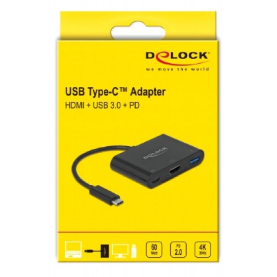 DELOCK αντάπτορας USB-C σε HDMI+USB+USB-C PD 2.0 64091, 4K, 15cm, μαύρος DELOCK αντάπτορας USB-C σε HDMI+USB+USB-C PD 2.0 64091, 4K, 15cm, μαύρος