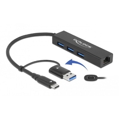 DELOCK USB hub 64149 3x USB 3.2 Gen 1/Gigabit LAN 1000Mbps, 5Gbps, μαύρο DELOCK USB hub 64149 3x USB 3.2 Gen 1/Gigabit LAN 1000Mbps, 5Gbps, μαύρο