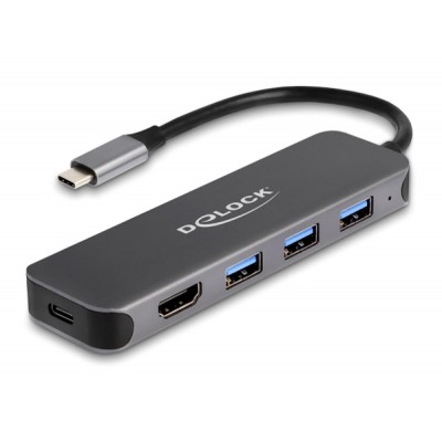 DELOCK USB-C hub 64170, 3x USB 5Gbps, HDMI 4K, USB-C PD 85W, γκρι DELOCK USB-C hub 64170, 3x USB 5Gbps, HDMI 4K, USB-C PD 85W, γκρι