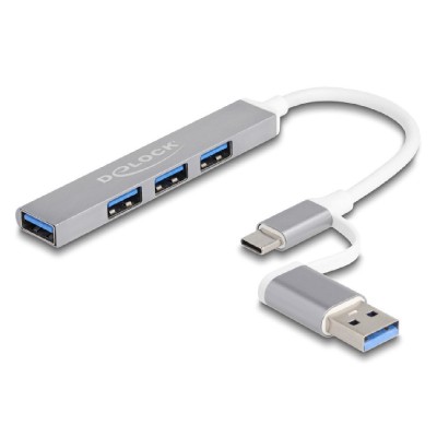 DELOCK USB hub 64214, 4x USB θύρες, USB & USB-C σύνδεση, γκρι DELOCK USB hub 64214, 4x USB θύρες, USB & USB-C σύνδεση, γκρι
