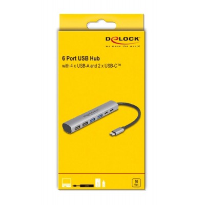 DELOCK USB-C hub 64232, 4x USB/2x USB-C θύρες, 10Gbps, γκρι DELOCK USB-C hub 64232, 4x USB/2x USB-C θύρες, 10Gbps, γκρι