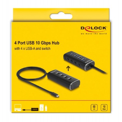 DELOCK USB-C hub 64233 με διακόπτες, 4x USB θύρες, 10Gbps, μαύρο DELOCK USB-C hub 64233 με διακόπτες, 4x USB θύρες, 10Gbps, μαύρο
