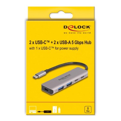 DELOCK USB-C hub 64239, 2x USB/2x USB-C θύρες, 5Gbps, γκρι DELOCK USB-C hub 64239, 2x USB/2x USB-C θύρες, 5Gbps, γκρι