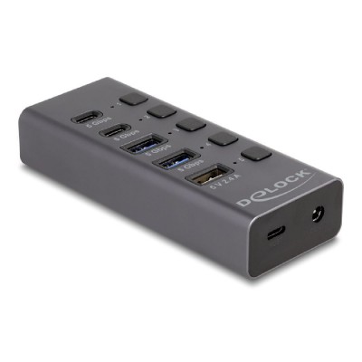 DELOCK USB hub 64248 με διακόπτες, 5x θυρών, 5Gbps, USB/USB-C σύνδεση, γκρι DELOCK USB hub 64248 με διακόπτες, 5x θυρών, 5Gbps, USB/USB-C σύνδεση, γκρι