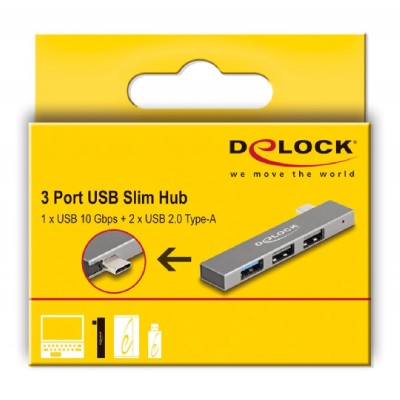 DELOCK USB hub 64274, 3x θυρών, 10Gbps, USB-C σύνδεση, γκρι DELOCK USB hub 64274, 3x θυρών, 10Gbps, USB-C σύνδεση, γκρι