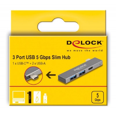 DELOCK USB hub 64275, 3x θυρών, 5Gbps, USB-C σύνδεση, γκρι DELOCK USB hub 64275, 3x θυρών, 5Gbps, USB-C σύνδεση, γκρι