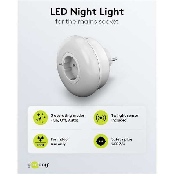 GOOBAY LED φωτιστικό νυκτός 64566 με πρίζα schuko, 6500K, IP20 GOOBAY LED φωτιστικό νυκτός 64566 με πρίζα schuko, 6500K, IP20