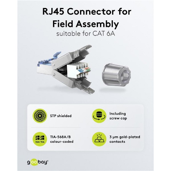 GOOBAY βύσμα RJ45 65939, CAT 6A STP, tool-free, ασημί GOOBAY βύσμα RJ45 65939, CAT 6A STP, tool-free, ασημί