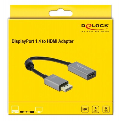 DELOCK αντάπτορας DisplayPort 1.4 σε HDMI 66436, 4K, 20cm, μαύρος-γκρι DELOCK αντάπτορας DisplayPort 1.4 σε HDMI 66436, 4K, 20cm, μαύρος-γκρι