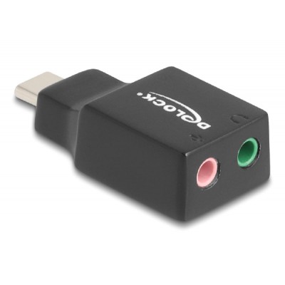 DELOCK εξωτερική κάρτα ήχου 67128, 2x 3.5mm, USB-C σύνδεση, μαύρη DELOCK εξωτερική κάρτα ήχου 67128, 2x 3.5mm, USB-C σύνδεση, μαύρη
