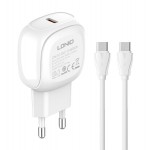 LDNIO φορτιστής τοίχου A1206C με καλώδιο USB-C, 1x USB-C, 27W PD, λευκός LDNIO φορτιστής τοίχου A1206C με καλώδιο USB-C, 1x USB-C, 27W PD, λευκός