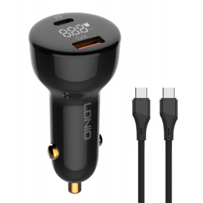 LDNIO φορτιστής αυτοκινήτου C101 με καλώδιο, USB/USB-C, 100W PD, μαύρος LDNIO φορτιστής αυτοκινήτου C101 με καλώδιο, USB/USB-C, 100W PD, μαύρος