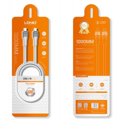 LDNIO καλώδιο USB-C σε USB-C LC601C, 100W PD, 1m, γκρι LDNIO καλώδιο USB-C σε USB-C LC601C, 100W PD, 1m, γκρι