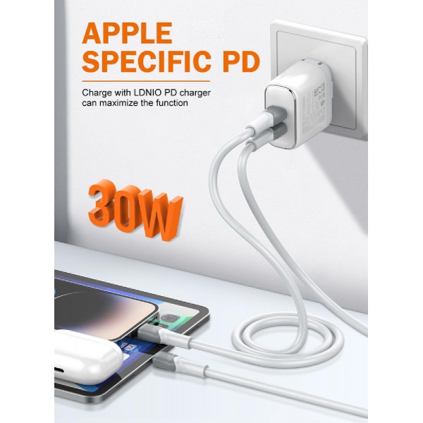 LDNIO καλώδιο Lightning σε USB-C LC602I, 30W PD, 2m, γκρι LDNIO καλώδιο Lightning σε USB-C LC602I, 30W PD, 2m, γκρι