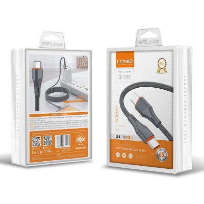 LDNIO καλώδιο USB-C σε USB-C LC631C, 65W PD, 1m, γκρι LDNIO καλώδιο USB-C σε USB-C LC631C, 65W PD, 1m, γκρι