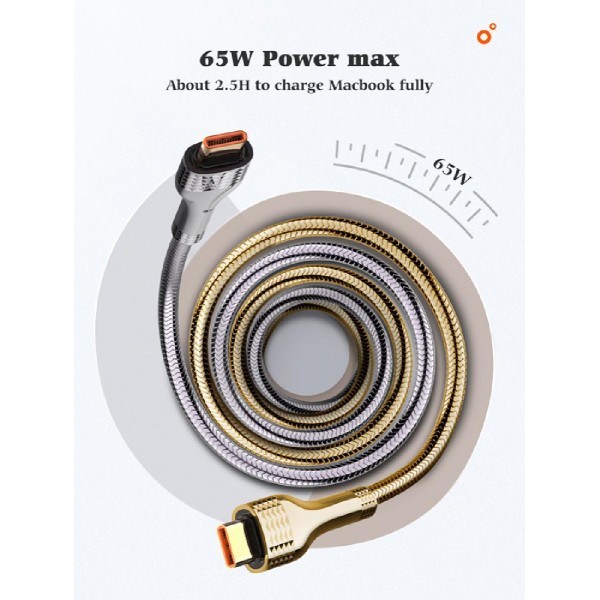 LDNIO καλώδιο USB-C σε USB-C LC651C, 65W, 1m, χρυσό LDNIO καλώδιο USB-C σε USB-C LC651C, 65W, 1m, χρυσό