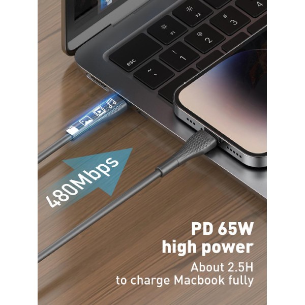 LDNIO καλώδιο USB-C σε USB-C LC672C, 65W PD, 2m, μπλε LDNIO καλώδιο USB-C σε USB-C LC672C, 65W PD, 2m, μπλε