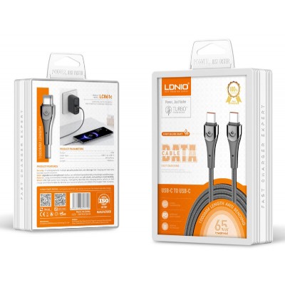 LDNIO καλώδιο USB-C σε USB-C LC861C, 65W PD, 1m, γκρι LDNIO καλώδιο USB-C σε USB-C LC861C, 65W PD, 1m, γκρι