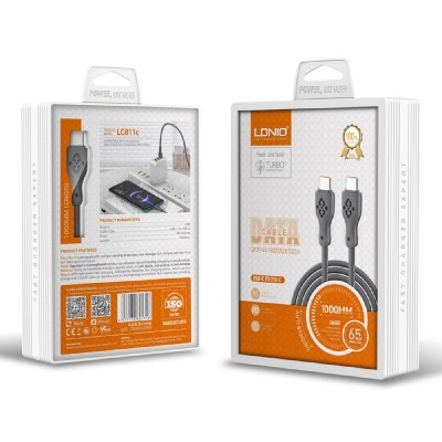 LDNIO καλώδιο USB-C σε USB-C LC811C, 65W PD, 1m, γκρι LDNIO καλώδιο USB-C σε USB-C LC811C, 65W PD, 1m, γκρι
