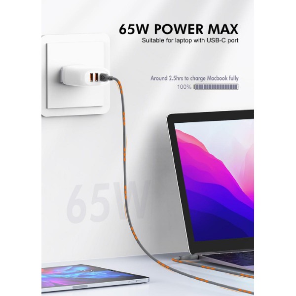 LDNIO καλώδιο USB-C σε USB-C LC812C, 65W PD, 2m, λευκό LDNIO καλώδιο USB-C σε USB-C LC812C, 65W PD, 2m, λευκό