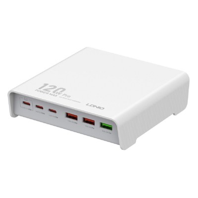 LDNIO σταθμός φόρτισης Q605, 3x USB-C & 3x USB, 120W, PD/QC, λευκός LDNIO σταθμός φόρτισης Q605, 3x USB-C & 3x USB, 120W, PD/QC, λευκός