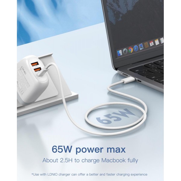 LDNIO καλώδιο USB-C LC901C, 65W PD, 480Mbps, 1m, λευκό LDNIO καλώδιο USB-C LC901C, 65W PD, 480Mbps, 1m, λευκό
