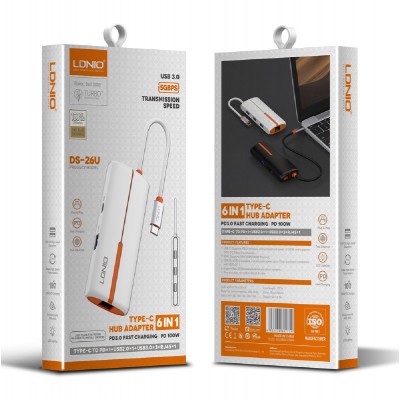LDNIO docking station DS-26U, 6 θυρών, USB-C σύνδεση, 4K, 100W PD, λευκό LDNIO docking station DS-26U, 6 θυρών, USB-C σύνδεση, 4K, 100W PD, λευκό