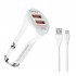 LDNIO φορτιστής αυτοκινήτου C511Q με καλώδιο, 2x USB, 36W, λευκός