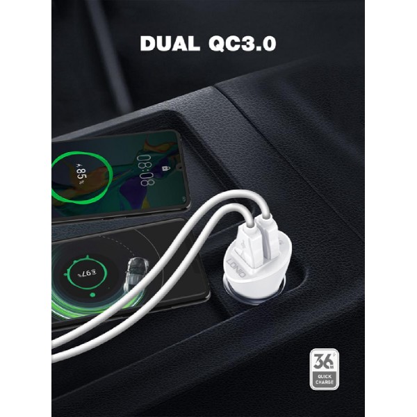 LDNIO φορτιστής αυτοκινήτου C511Q με καλώδιο, 2x USB, 36W, λευκός LDNIO φορτιστής αυτοκινήτου C511Q με καλώδιο, 2x USB, 36W, λευκός