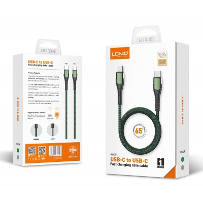 LDNIO καλώδιο USB-C σε USB-C LC101, 65W PD, 1m, γκρι LDNIO καλώδιο USB-C σε USB-C LC101, 65W PD, 1m, γκρι