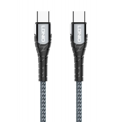 LDNIO καλώδιο USB-C σε USB-C LC102, 65W PD, 2m, γκρι LDNIO καλώδιο USB-C σε USB-C LC102, 65W PD, 2m, γκρι