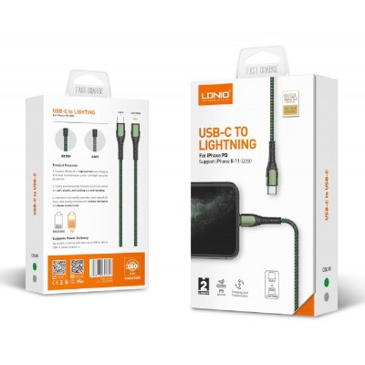 LDNIO καλώδιο Lightning σε USB-C LC112, 30W PD, 2m, γκρι LDNIO καλώδιο Lightning σε USB-C LC112, 30W PD, 2m, γκρι