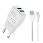 LDNIO φορτιστής τοίχου A2218 με καλώδιο USB-C, 2x USB, 12W, λευκός LDNIO φορτιστής τοίχου A2218 με καλώδιο USB-C, 2x USB, 12W, λευκός