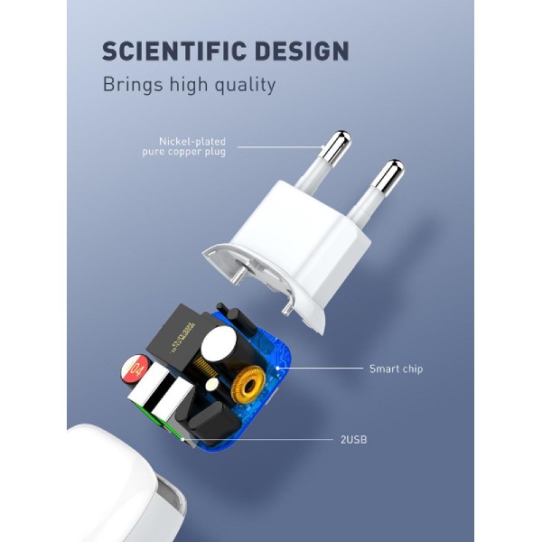 LDNIO φορτιστής τοίχου A2218 με καλώδιο USB-C, 2x USB, 12W, λευκός LDNIO φορτιστής τοίχου A2218 με καλώδιο USB-C, 2x USB, 12W, λευκός