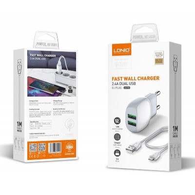LDNIO φορτιστής τοίχου A2218 με καλώδιο USB-C, 2x USB, 12W, λευκός LDNIO φορτιστής τοίχου A2218 με καλώδιο USB-C, 2x USB, 12W, λευκός