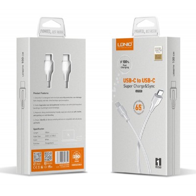 LDNIO καλώδιο USB-C σε USB-C LC121C, 65W PD, 1m, λευκό LDNIO καλώδιο USB-C σε USB-C LC121C, 65W PD, 1m, λευκό