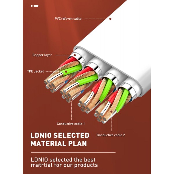 LDNIO καλώδιο USB-C σε USB-C LC131C, 65W PD, 1m, λευκό LDNIO καλώδιο USB-C σε USB-C LC131C, 65W PD, 1m, λευκό