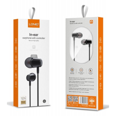 LDNIO earphones με μικρόφωνο HP03, 3.5mm, 1.2m, μαύρα LDNIO earphones με μικρόφωνο HP03, 3.5mm, 1.2m, μαύρα