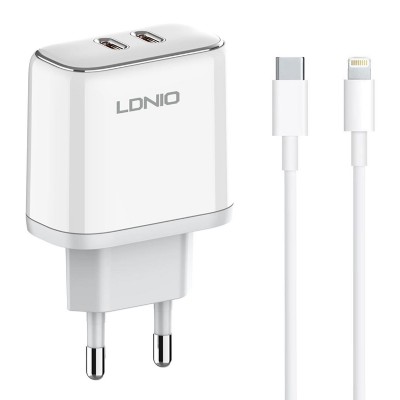 LDNIO φορτιστής τοίχου A2528M με καλώδιο, 2x USB-C, 35W, MFi, λευκό LDNIO φορτιστής τοίχου A2528M με καλώδιο, 2x USB-C, 35W, MFi, λευκό