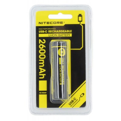 NITECORE επαναφορτιζόμενη μπαταρία τύπου 18650 NL1826R, 2600mAh, USB-C NITECORE επαναφορτιζόμενη μπαταρία τύπου 18650 NL1826R, 2600mAh, USB-C